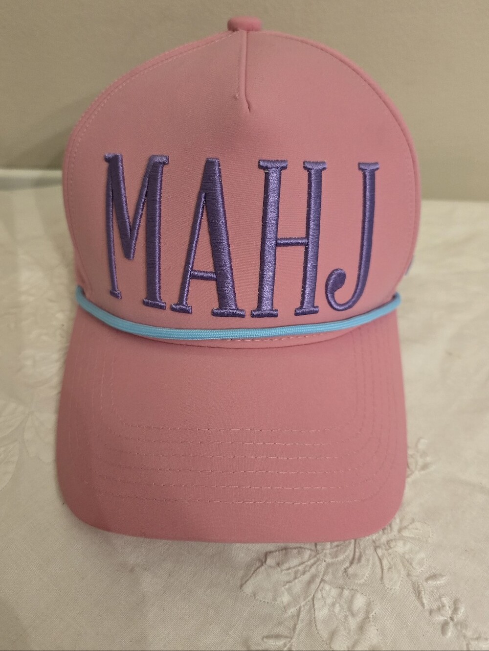 MAHJ Pink Embroidered Trucker Hat By Bam Bird Botique- New Condition